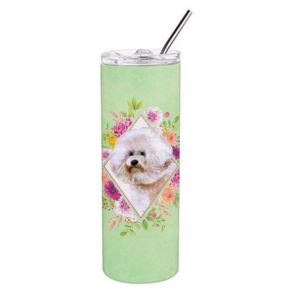 Bichon Fris? #1 Green Flowers Stainless Steel 20 oz Skinny Tumbler - Picture 3 of 4